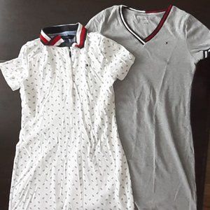 Lot of 2 Tommy Hilfiger polo shirt dresses, white colored polo dress, gray dress